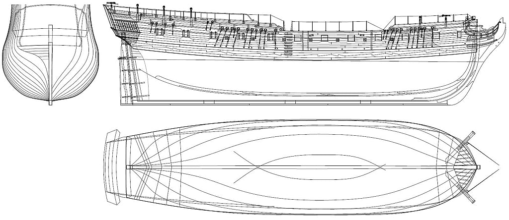 6th Rate Frigate HMS Pandora 1779 ship model plans