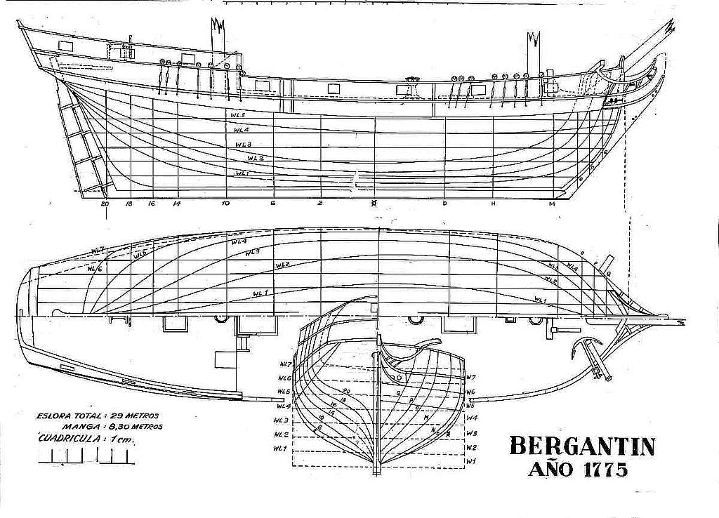 Brigantine 1775 ship model plans