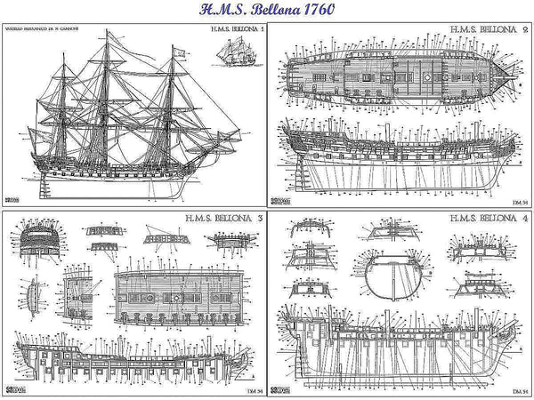 3rd Rate Ship HMS Bellona 1760 ship model plans