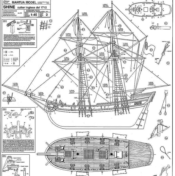 Cutter HMS Shine 1712 ship model plans