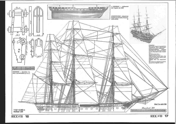 Frigate Uss President 1800 ship model plans