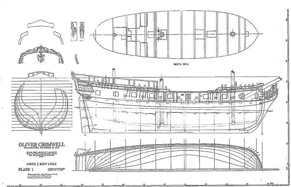 Sloop Privateer Oliver Cromwell 1777 ship model plans