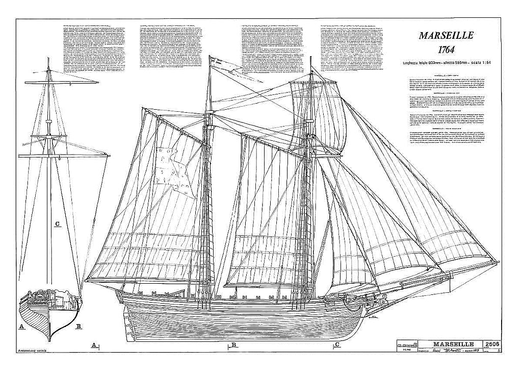 Topsail Schooner Marseille 1764 ship model plans