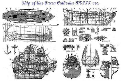 1st Rate Ship Queen Ekaterina 1664 ship model plans