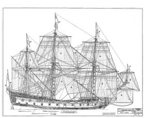 4th Rate Ship HMS Mordaunt 1681 ship model plans