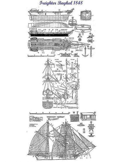 Brigantine Freighter Baikal 1848 ship model plans