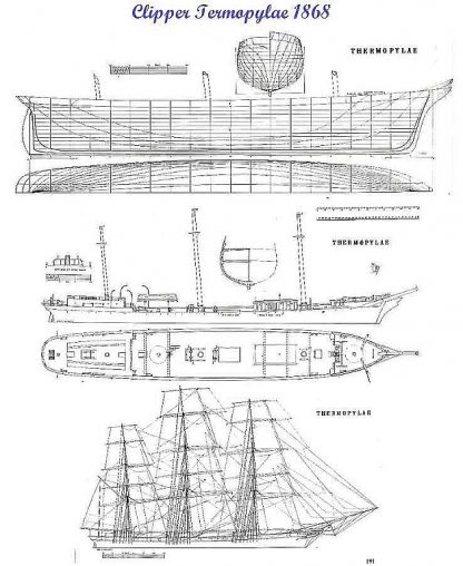 Clipper Thermopylae 1868 ship model plans