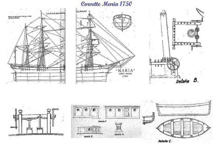 Corvette Merchant Maria 1750 ship model plans