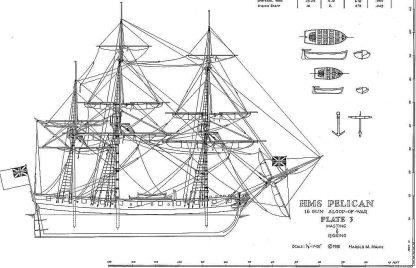 Sloop HMS Pelican 1795 ship model plans