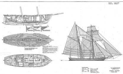 Topsail Schooner La Recouvrance 1817 ship model plans