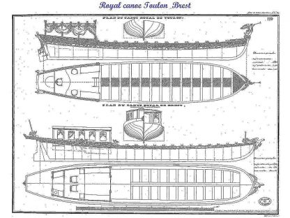 Barge Royal Canoe Toulon & Brest XIXc ship model plans
